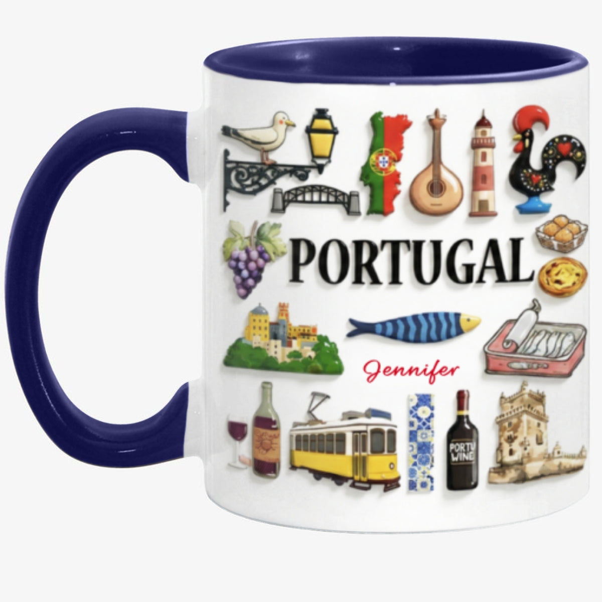 Custom Portugal Accent Mug With Many Portugal Symbols