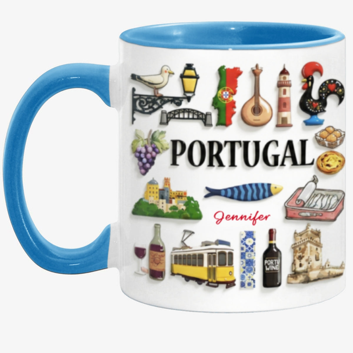 Custom Portugal Accent Mug With Many Portugal Symbols