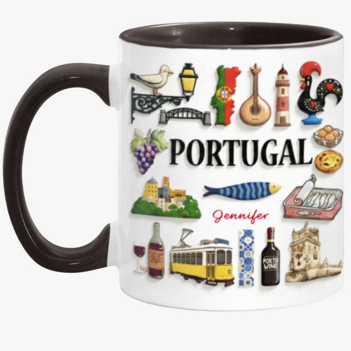 Custom Portugal Accent Mug With Many Portugal Symbols