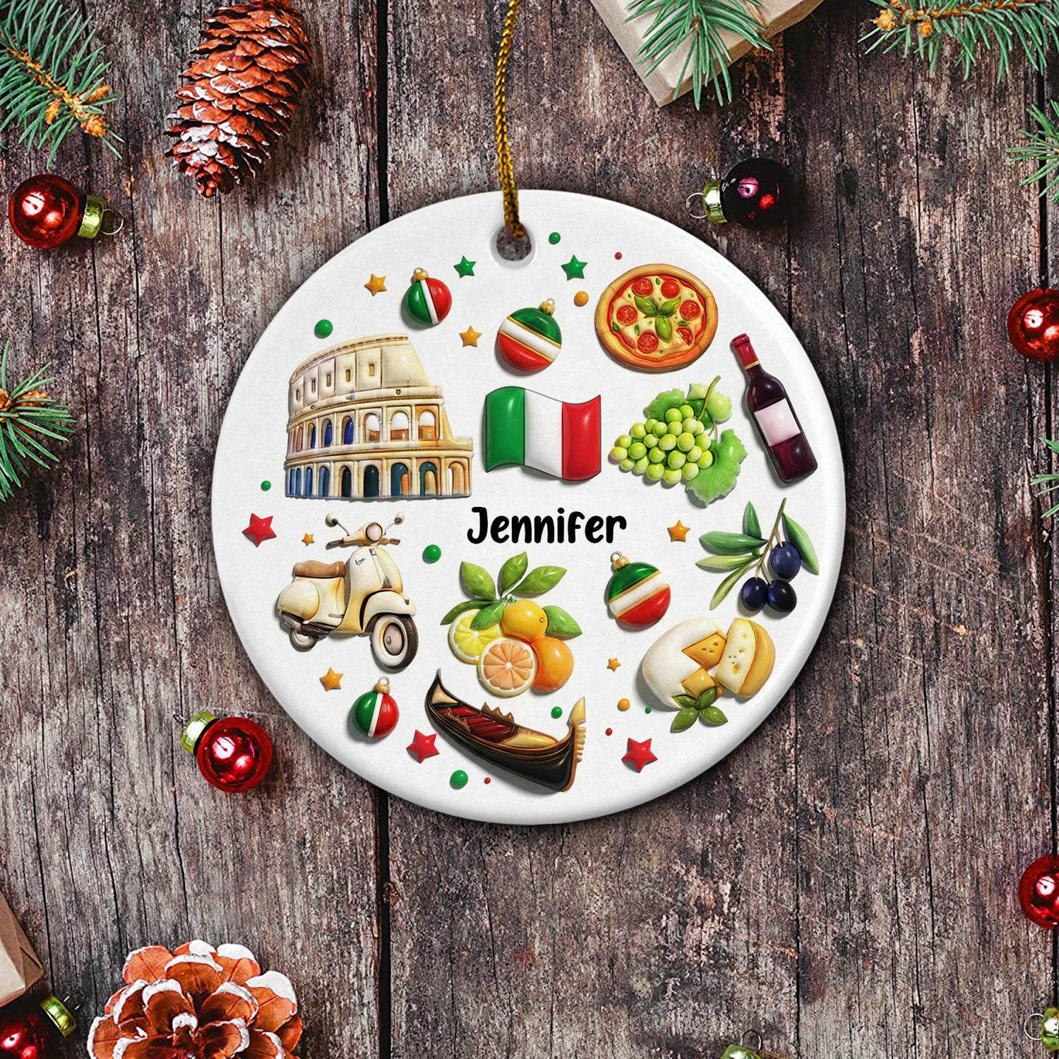 Custom Italy Italia Ornament Around Symbols