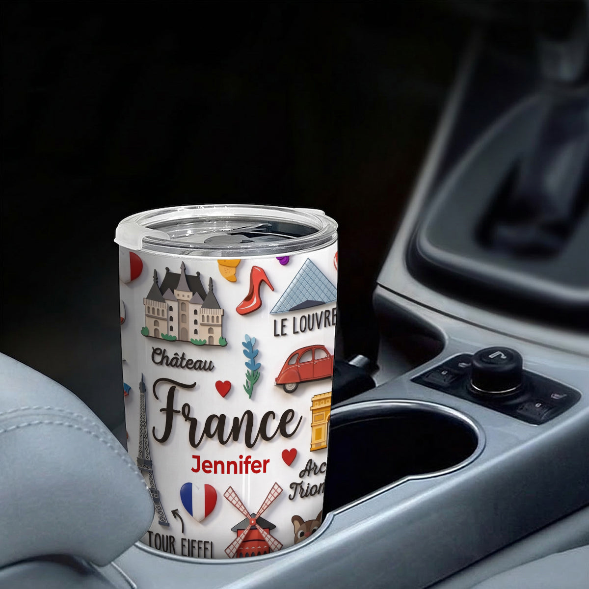 France Tumbler With Custom Your Name Emboss Effect