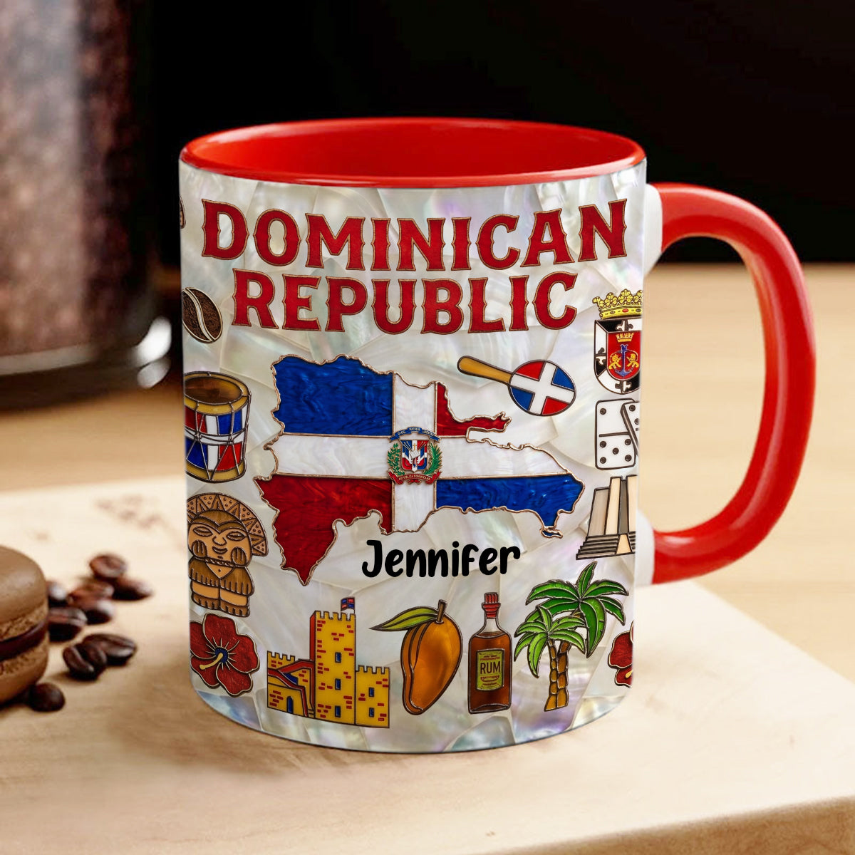 Personalized Dominican Republic Map 2D Printed Coffee Mug Cup, Custom Name Dominican Republic Gifts Souvenirs