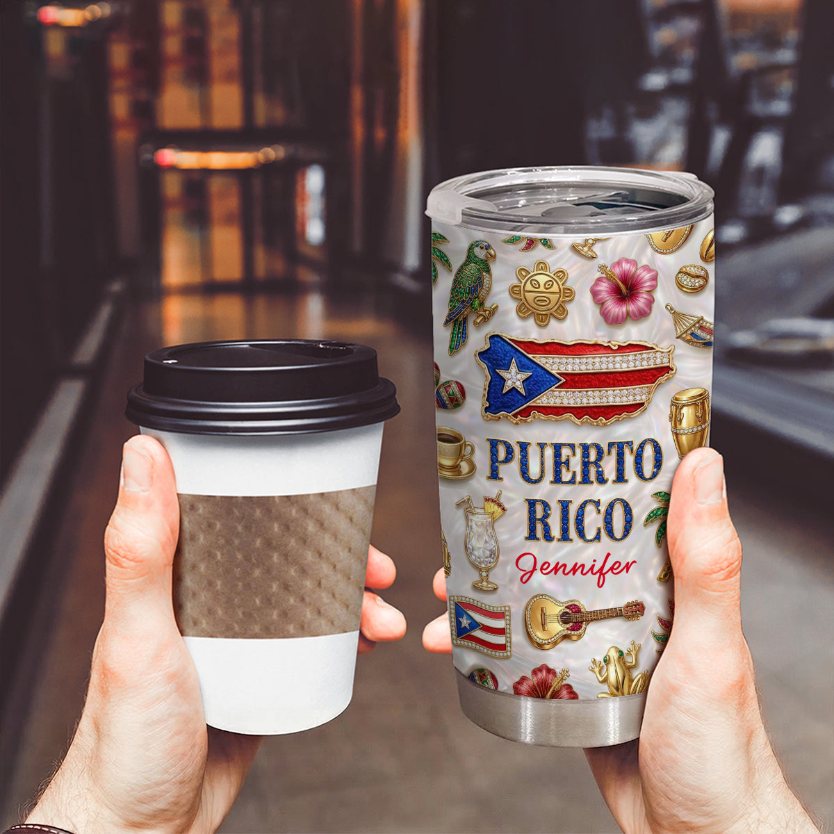 Custom Puerto Rico Tumbler With Puerto Rico Glitter Effect