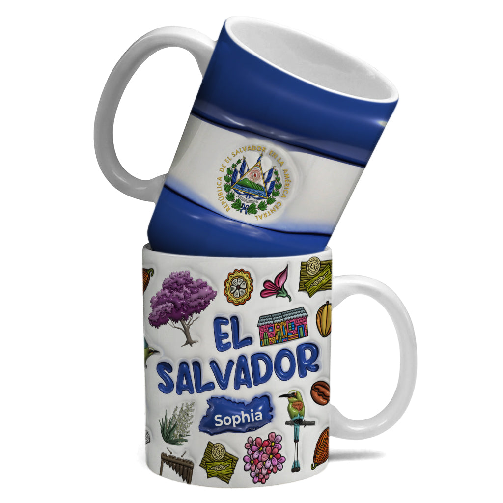 Custom El Salvador Mug Cup With Flag And Symbols, Name