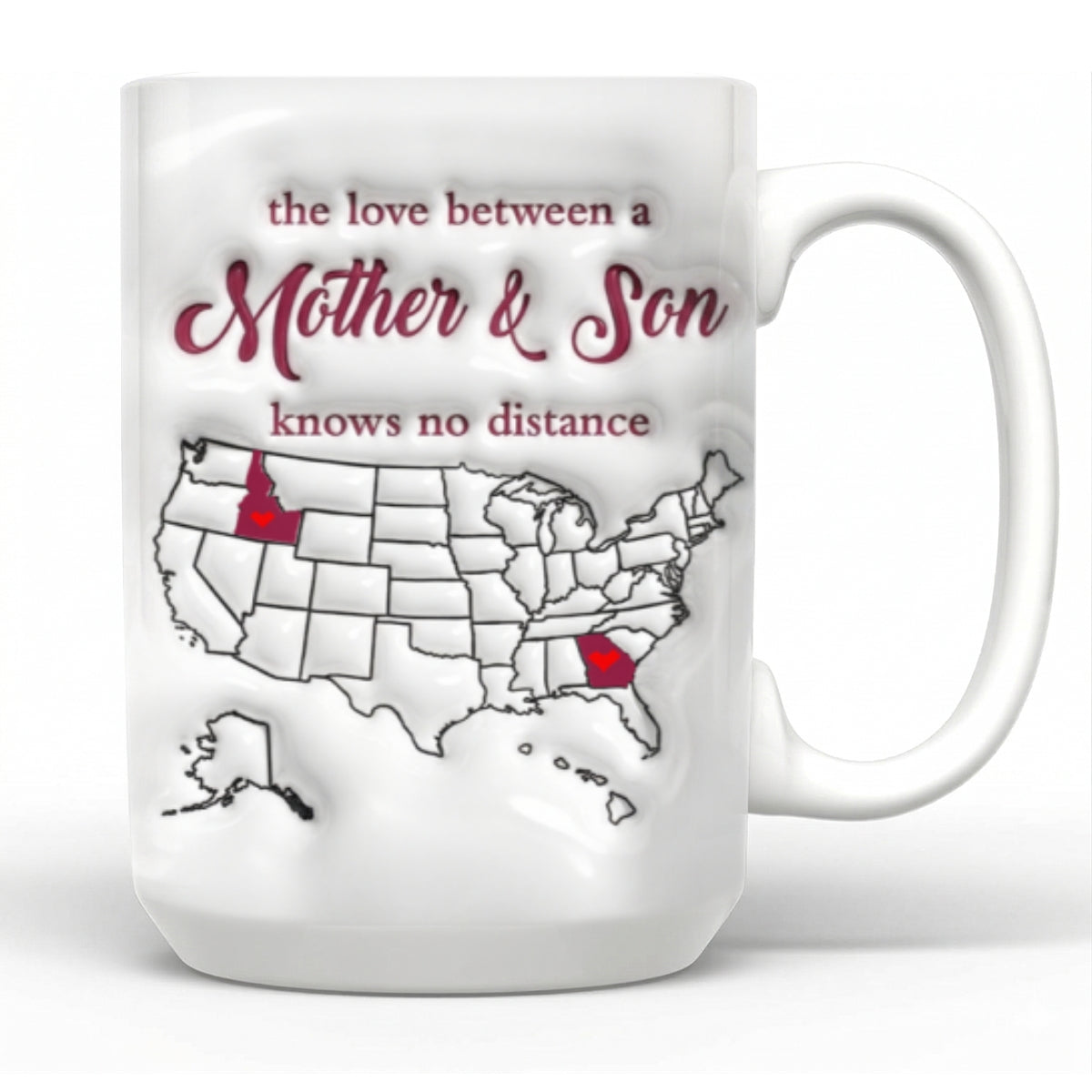 Personalized Gift For Mom Long Distance Mother And Son State Map Coffee Mug Cup
