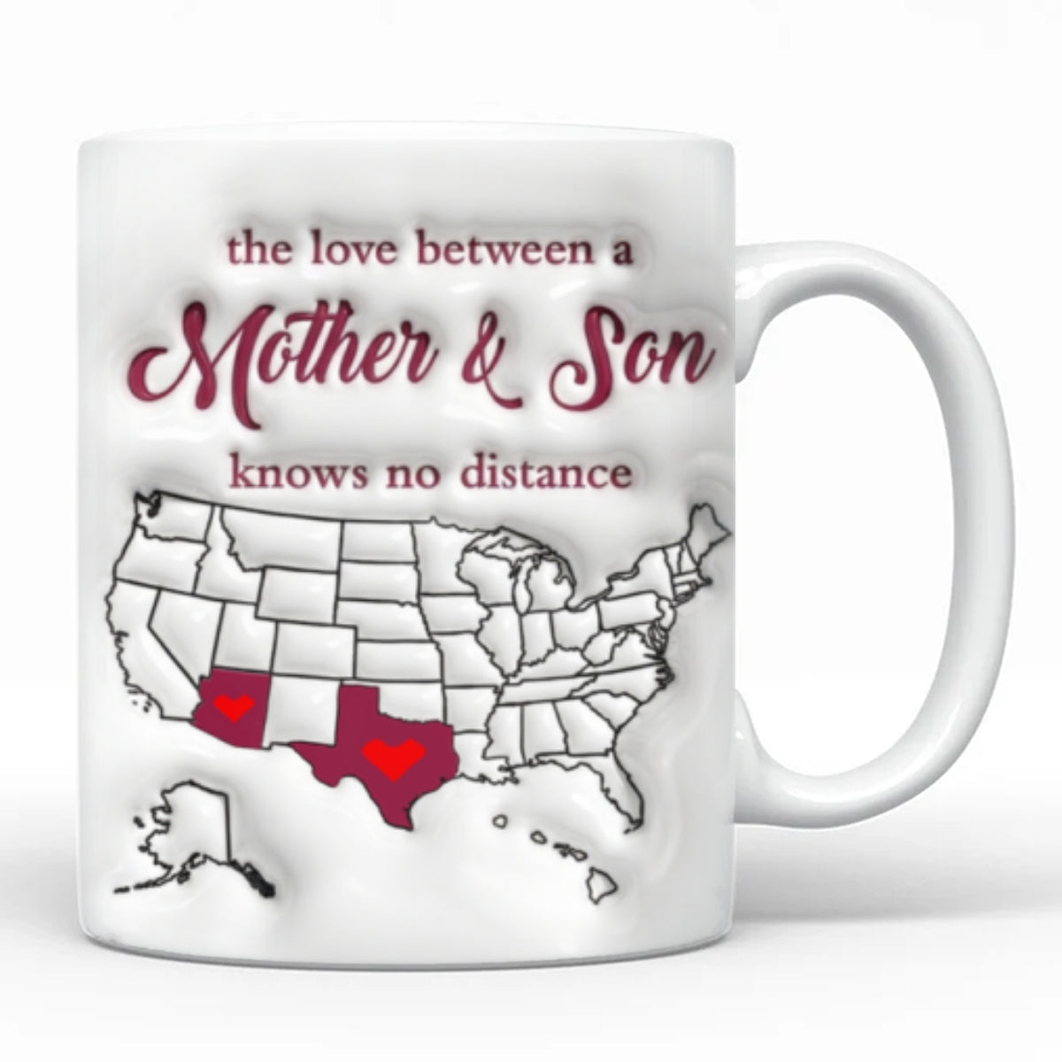 Personalized Gift For Mom Long Distance Mother And Son State Map Coffee Mug Cup