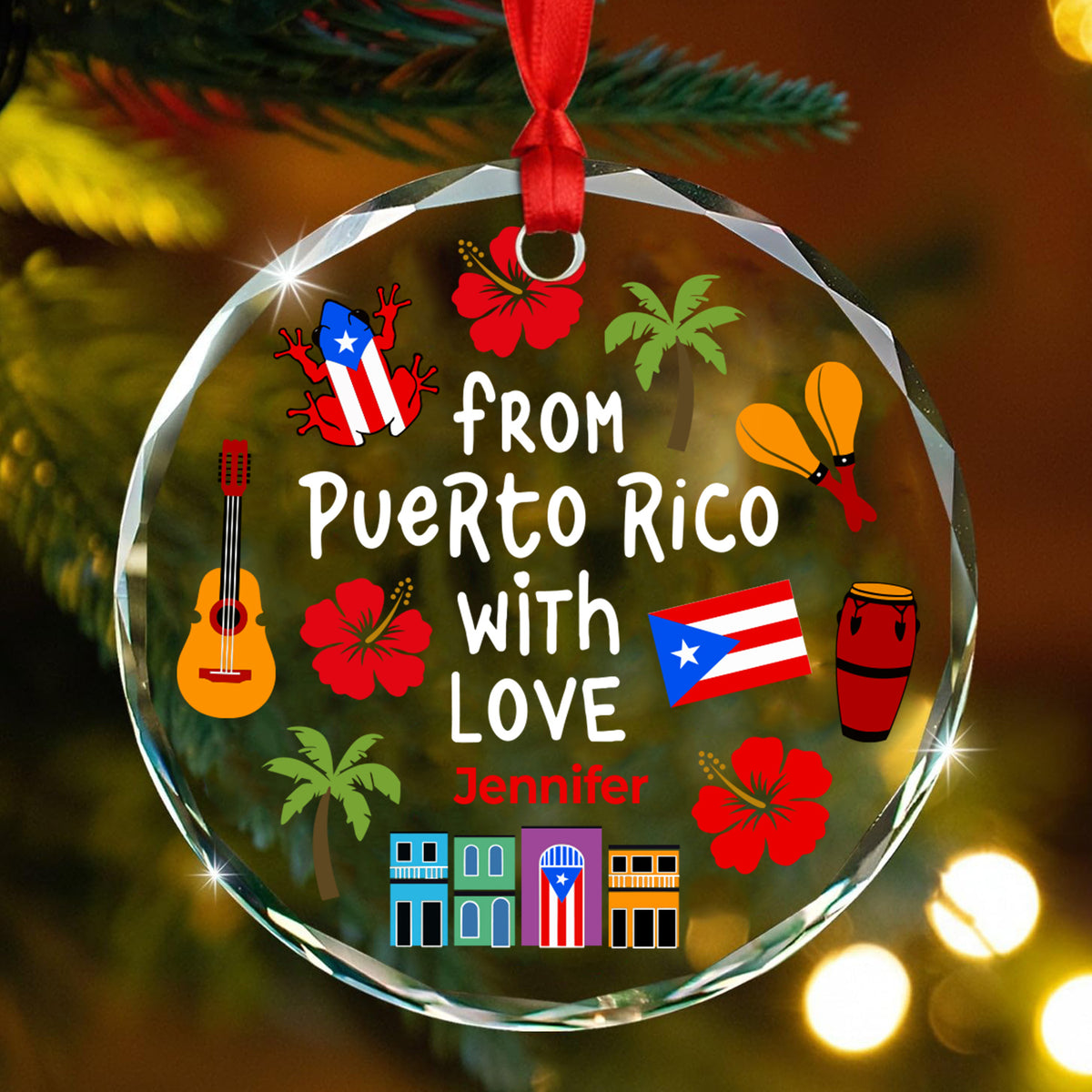 Custom From Puerto Rico With Love Glass Ornament