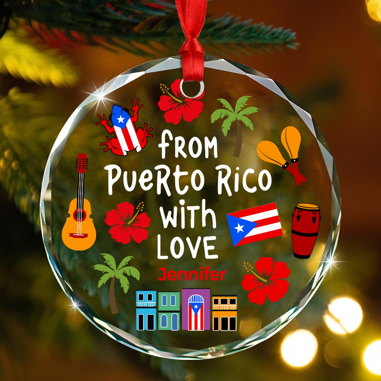 Custom From Puerto Rico With Love Glass Ornament