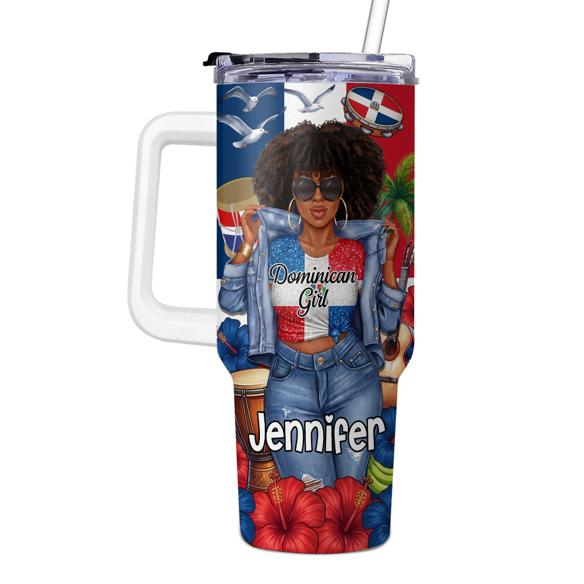 Custom Dominican Girl 40oz Tumbler With Glitter Effect Print
