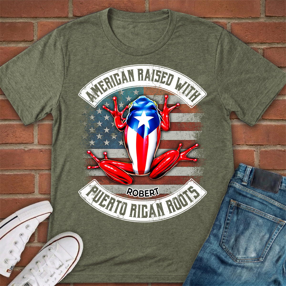 Custom American Raised With Puerto Rican Roots T-shirt With Name