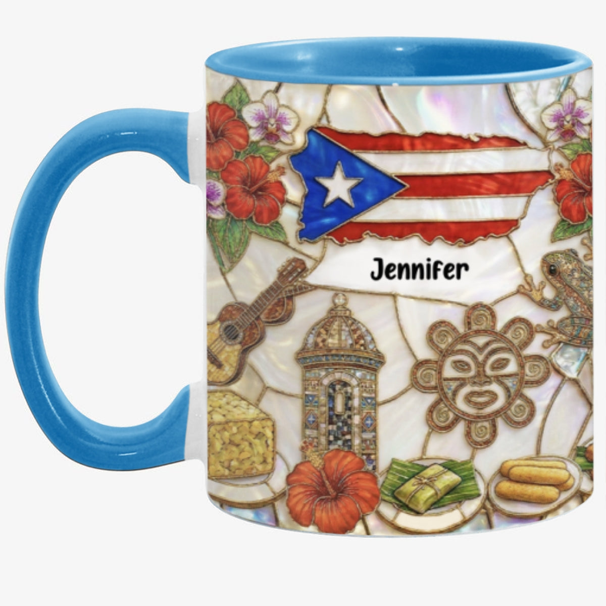 Custom Puerto Rico Accent Mug With Symbols Of Puerto Rico
