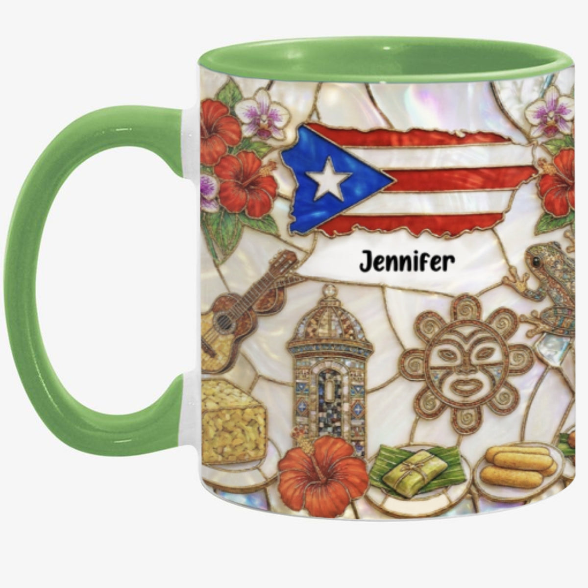 Custom Puerto Rico Accent Mug With Symbols Of Puerto Rico