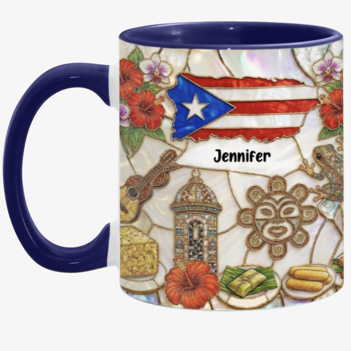 Custom Puerto Rico Accent Mug With Symbols Of Puerto Rico