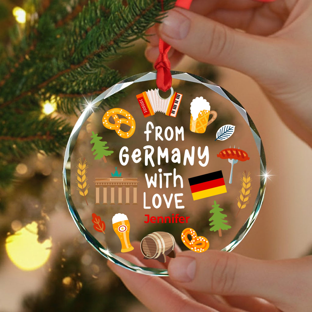 Custom From Germany With Love Glass Ornament