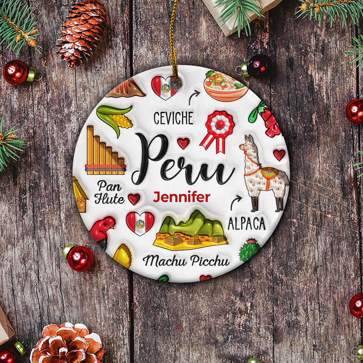 Custom Peru Christmas Ornament With Symbols