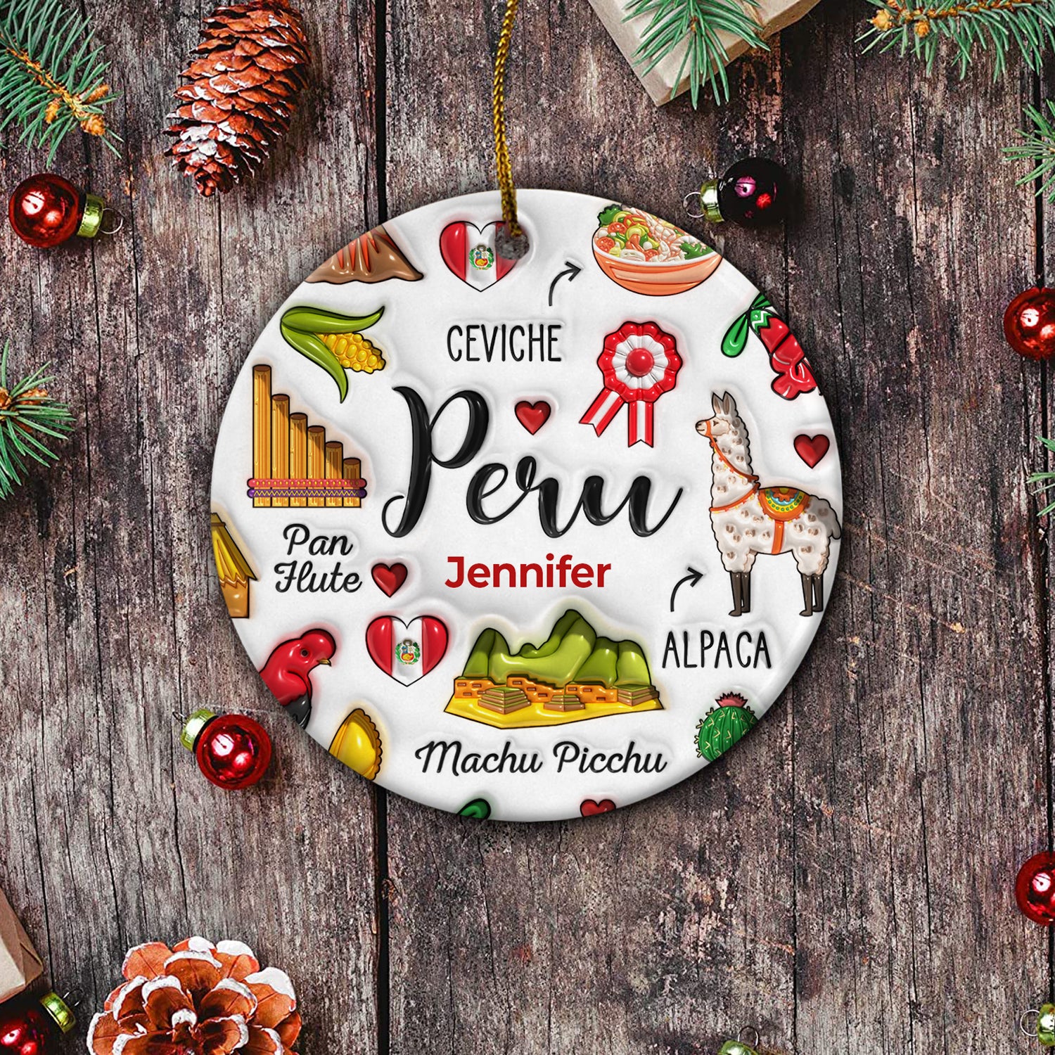 Custom Peru Christmas Ornament With Symbols