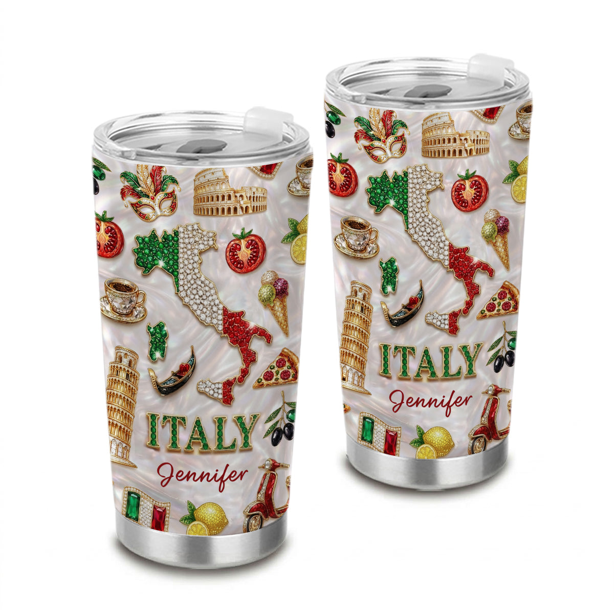 Custom Italy Tumbler With Italy Glitter Effect