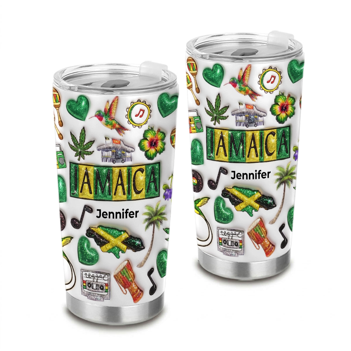 Custom Jamaica Tumbler With Your Name With Glitter Effect Print