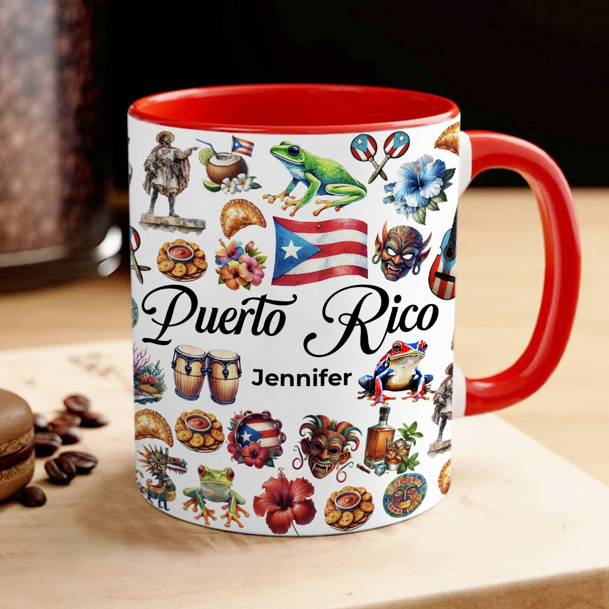 Custom Puerto Rico Accent Mug With Water Symbols, Name