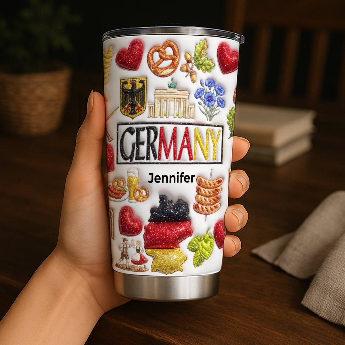 Custom Germany Tumbler With Your Name With Glitter Effect Print