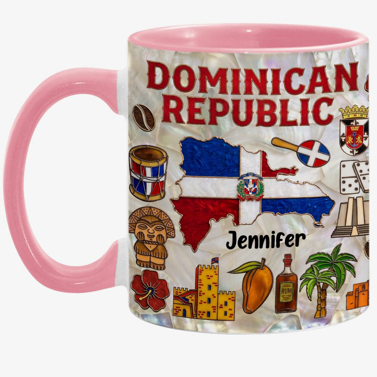 Personalized Dominican Republic Map 2D Printed Coffee Mug Cup, Custom Name Dominican Republic Gifts Souvenirs