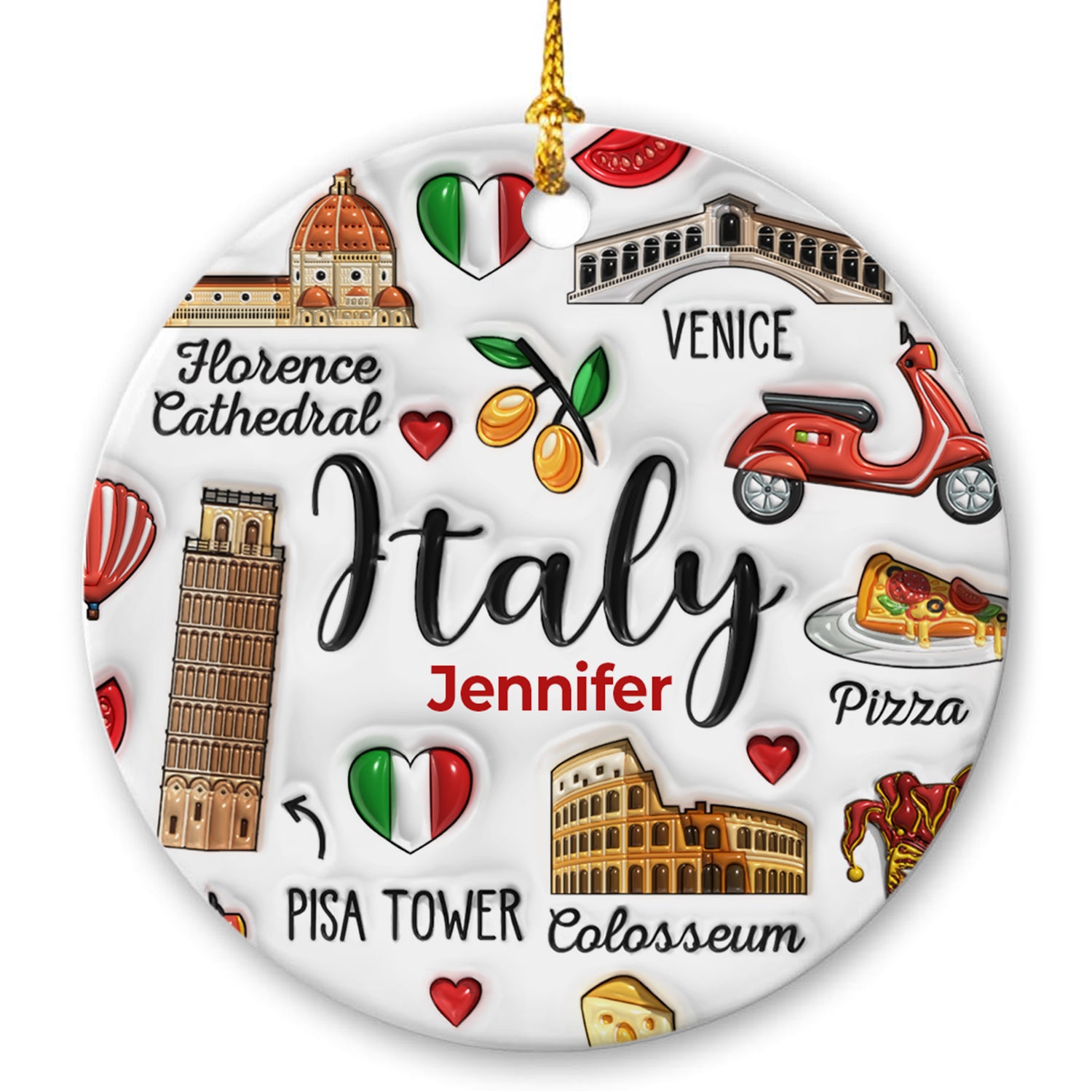 Custom Italy Italia Christmas Ornament With Symbols