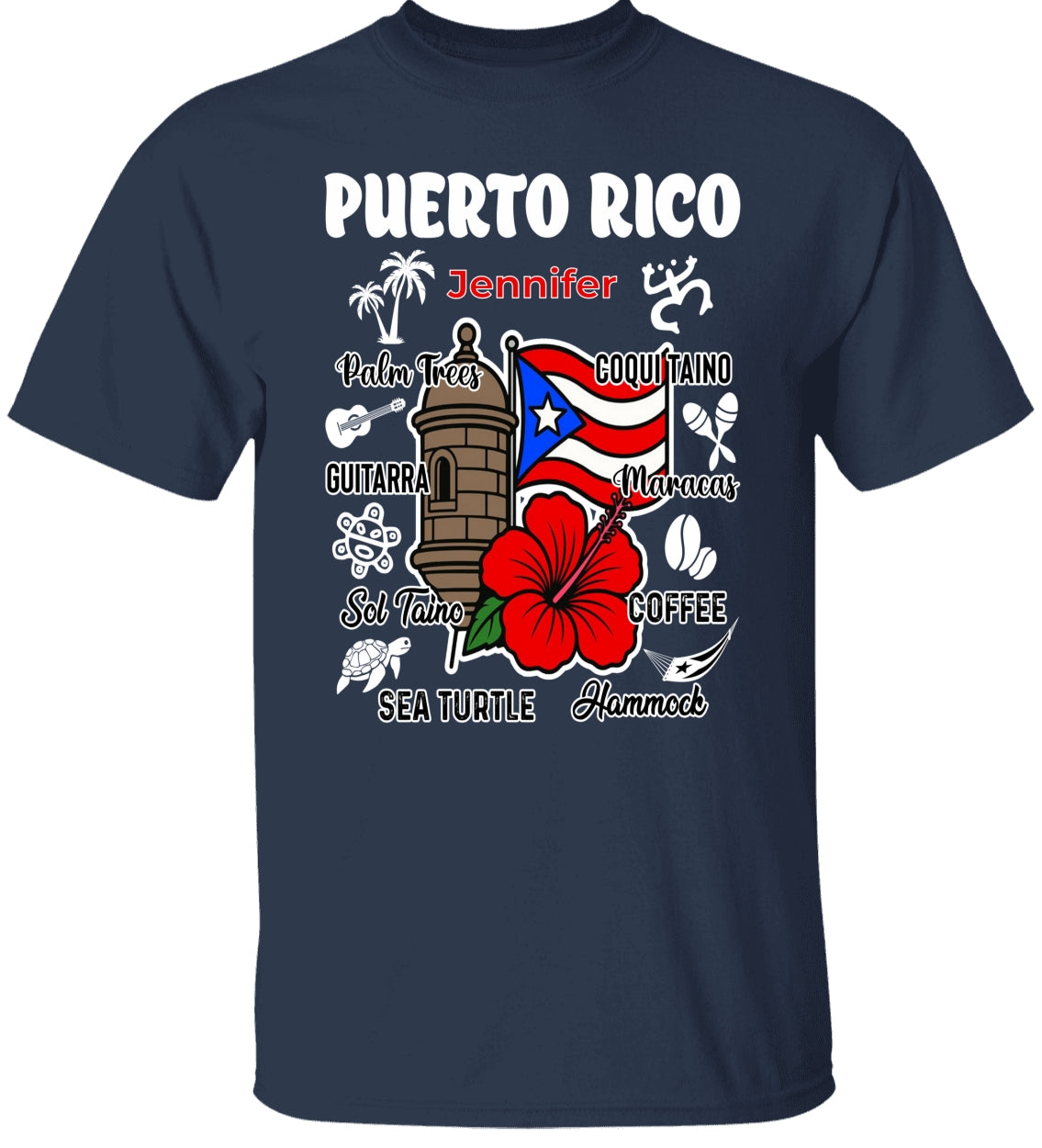 Custom Puerto Rico T-shirt With Symbols Around
