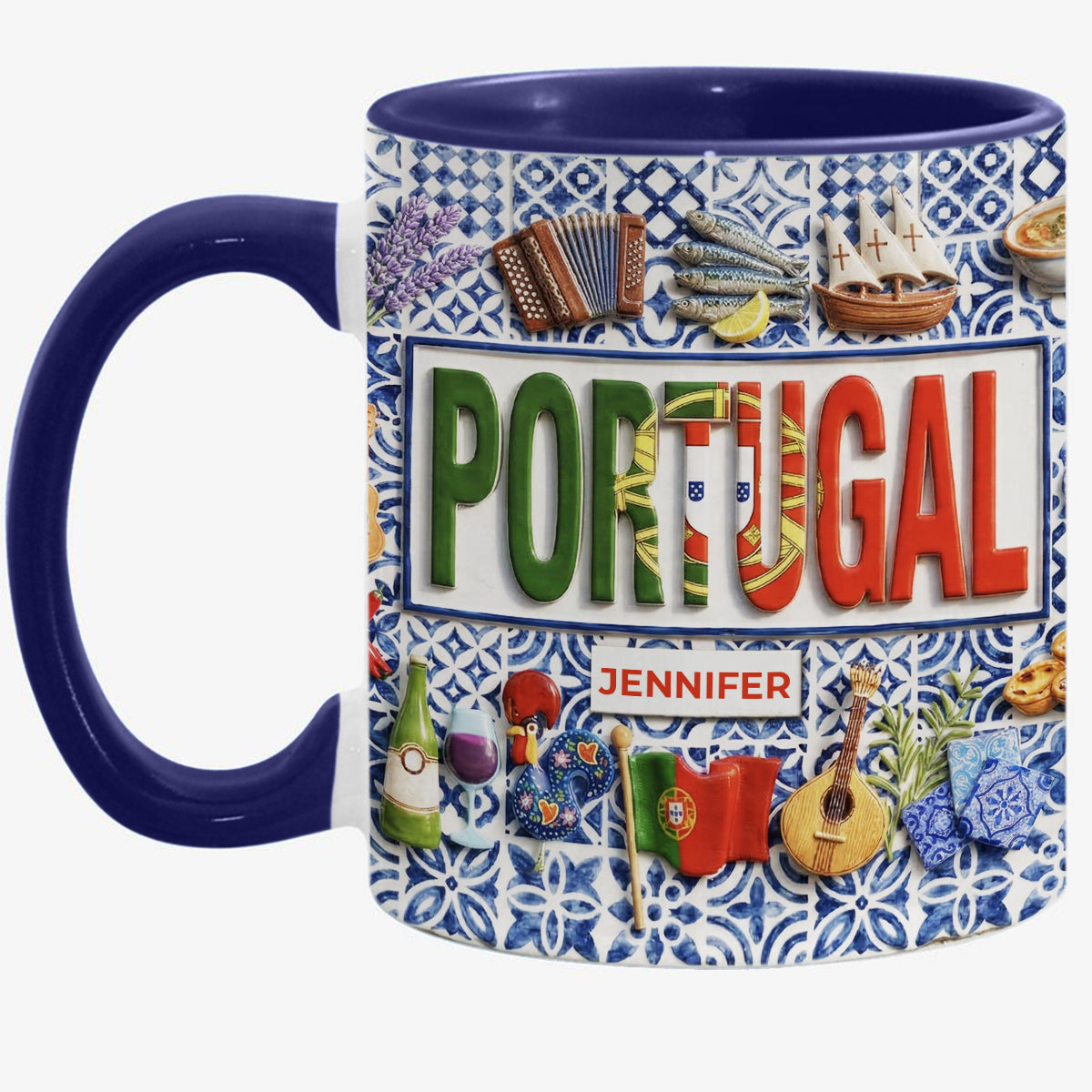 Custom Portugal Pattern Accent Mug And Name
