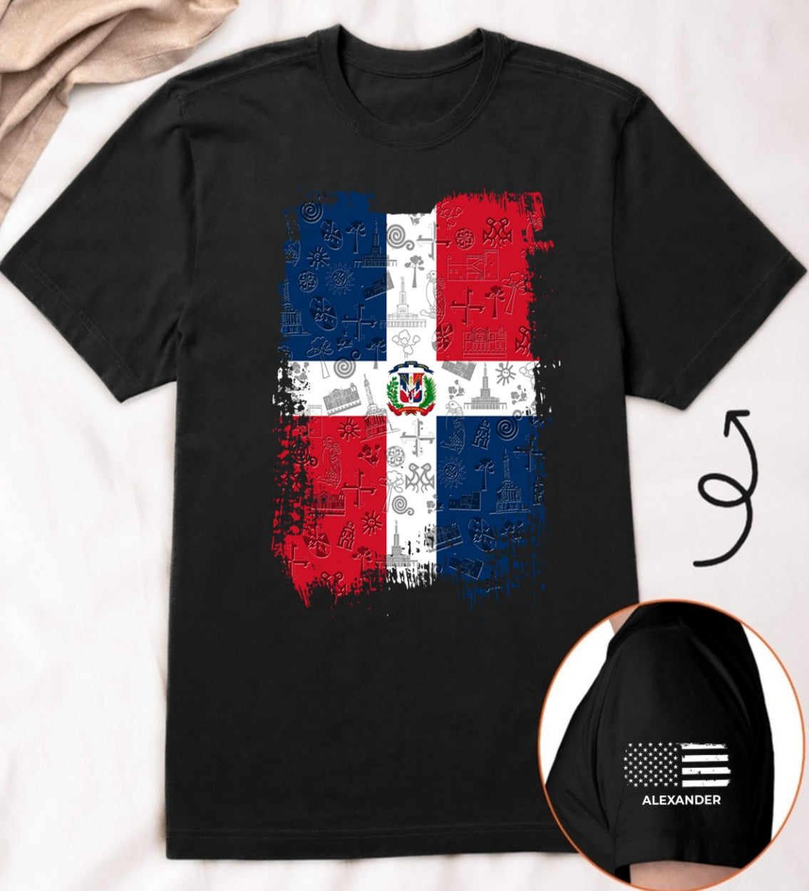 Dominican Republic Flag T-Shirt With Custom Name On Sleeve