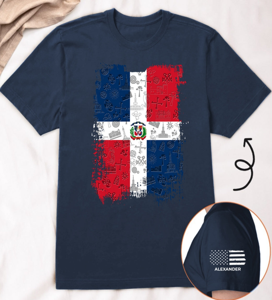 Dominican Republic Flag T-Shirt With Custom Name On Sleeve