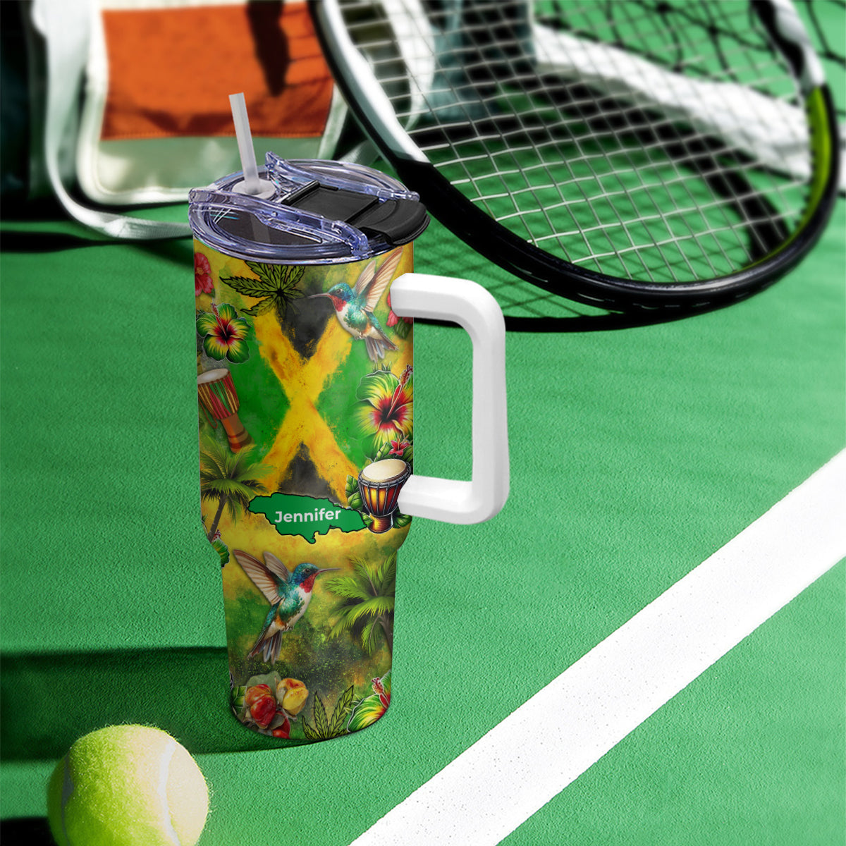 Custom Jamaica Tumbler 40oz With Water Color Background, Symbols