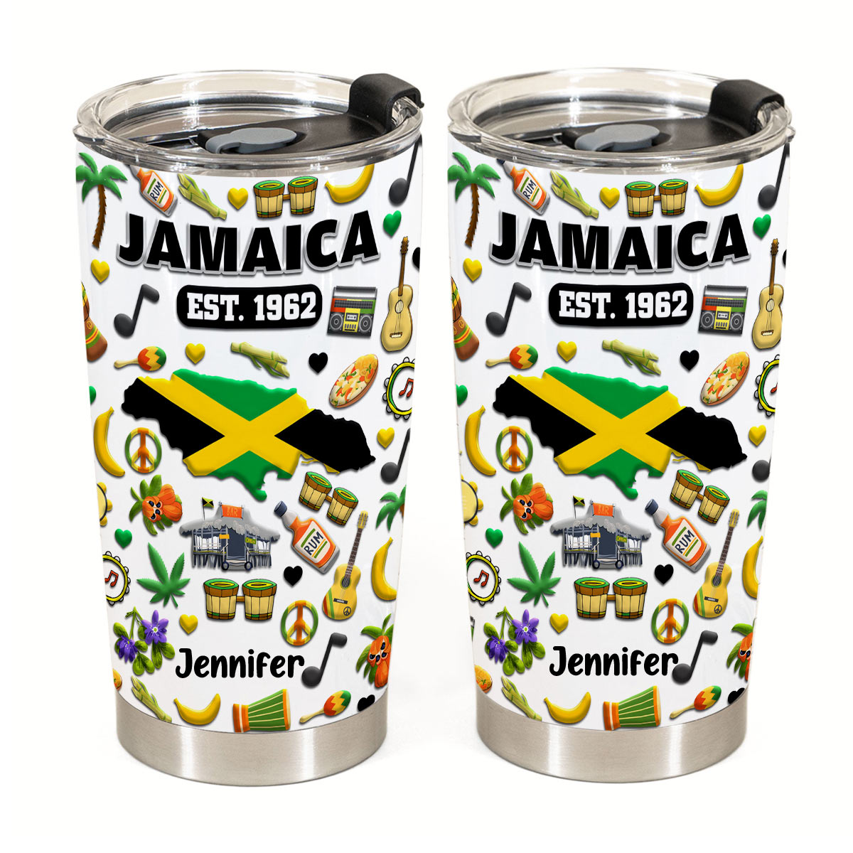 Custom Jamaica EST 1962 Tumbler Cup With Your Name
