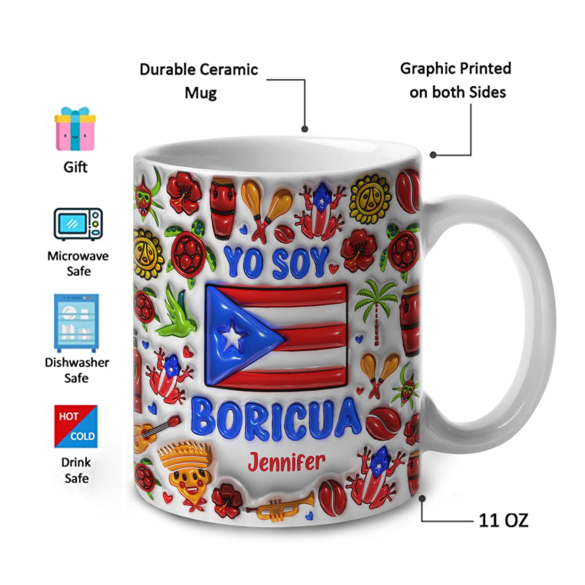 Yo So Boricua Puerto Rico Coffee Mug Cup With Custom Your Name