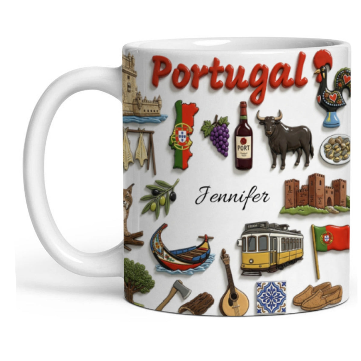Custom Portugal Accent Mug With Symbols Wrapped Around