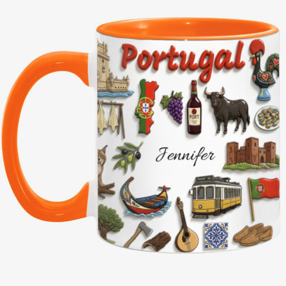 Custom Portugal Accent Mug With Symbols Wrapped Around