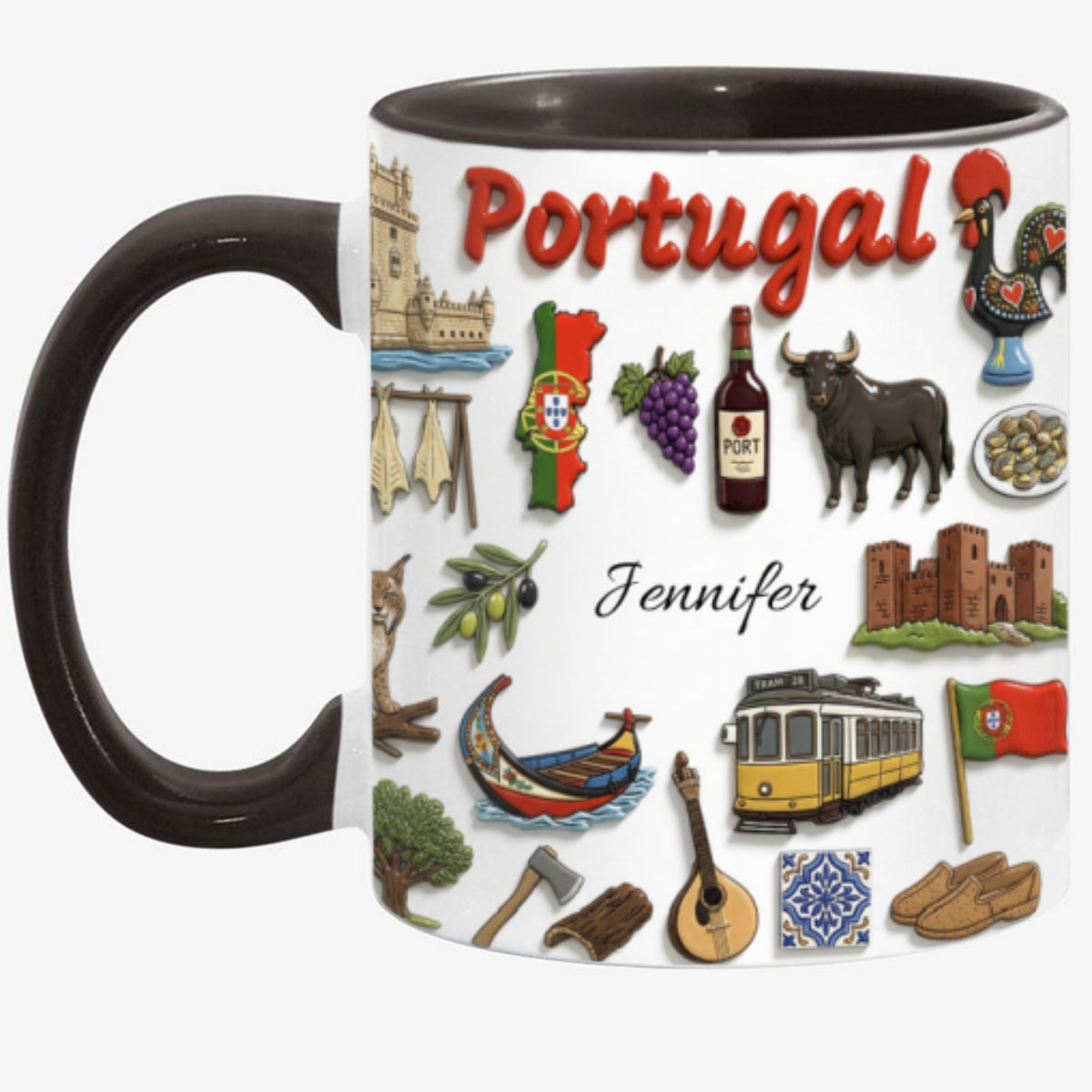 Custom Portugal Accent Mug With Symbols Wrapped Around