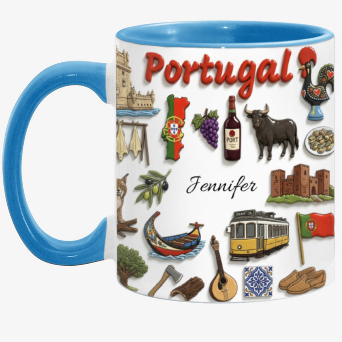 Custom Portugal Accent Mug With Symbols Wrapped Around