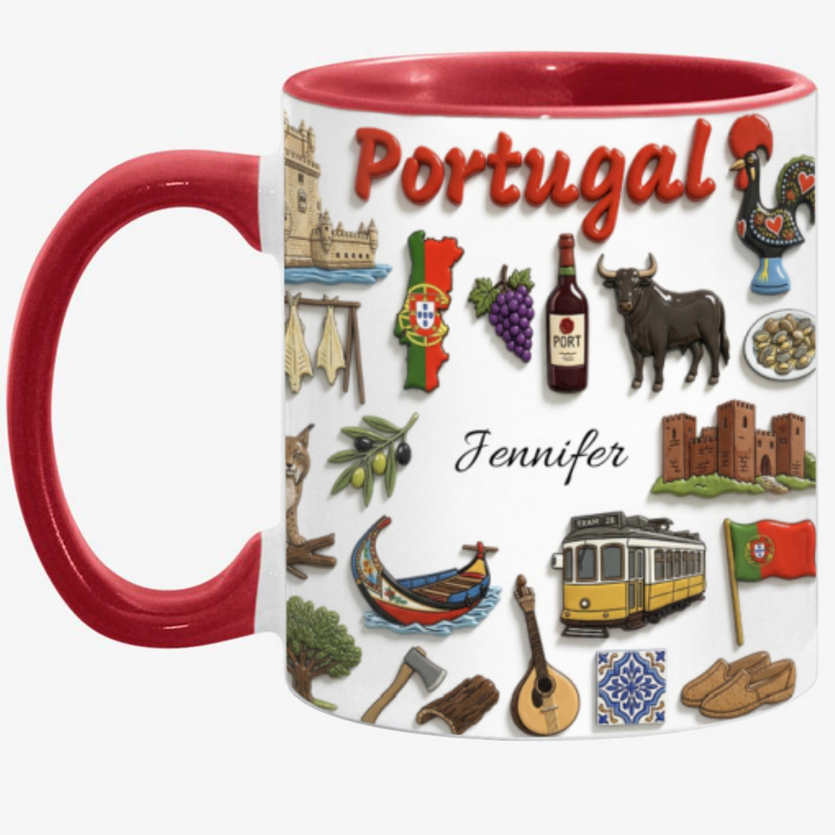 Custom Portugal Accent Mug With Symbols Wrapped Around