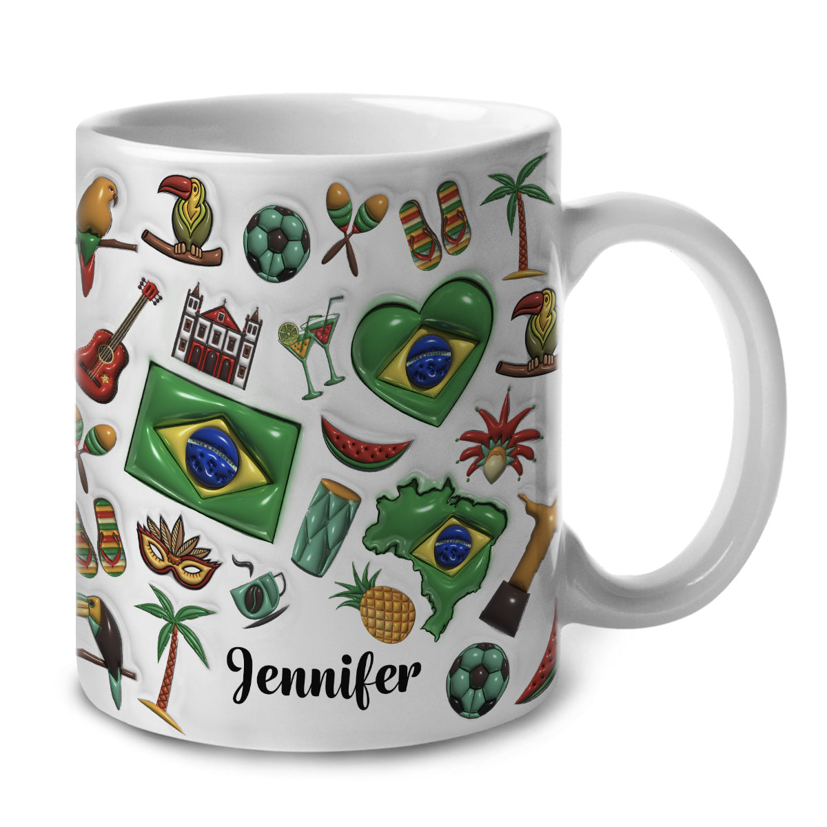 Custom Brazil Coffee Mug Cup With Heart, Map, Flag