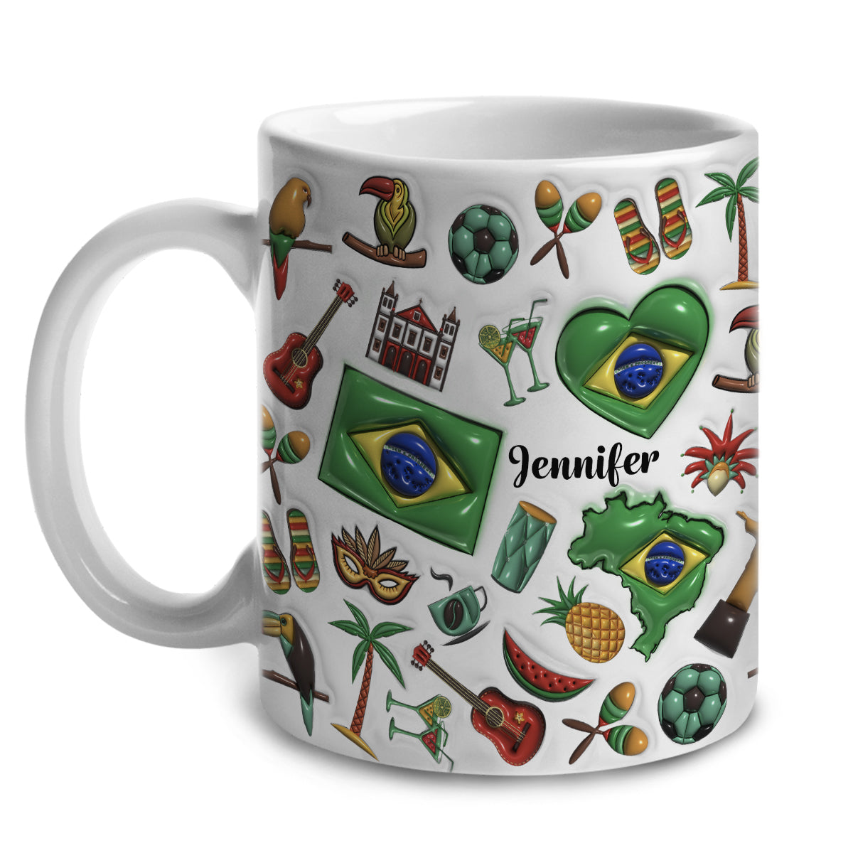 Custom Brazil Coffee Mug Cup With Heart, Map, Flag