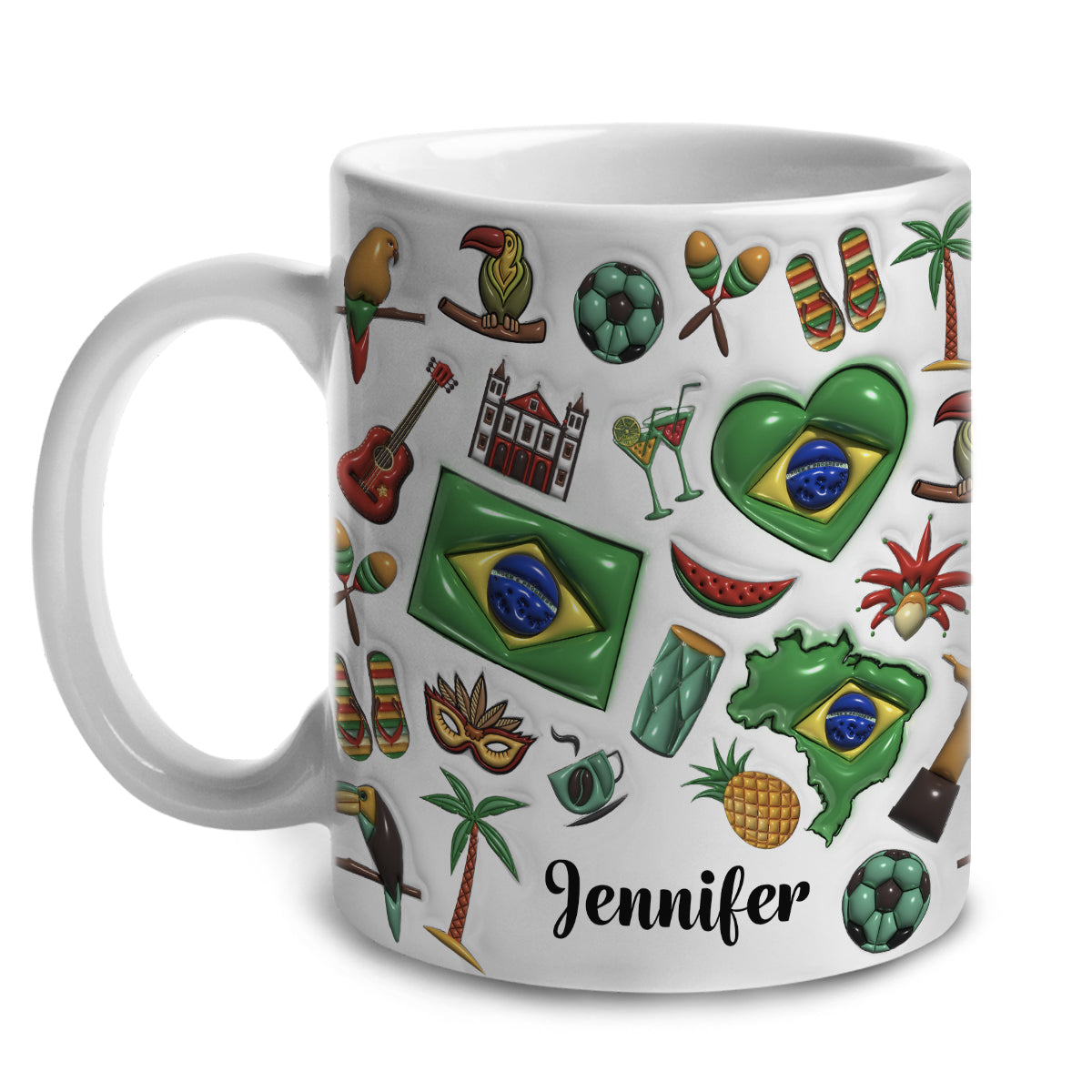 Custom Brazil Coffee Mug Cup With Heart, Map, Flag