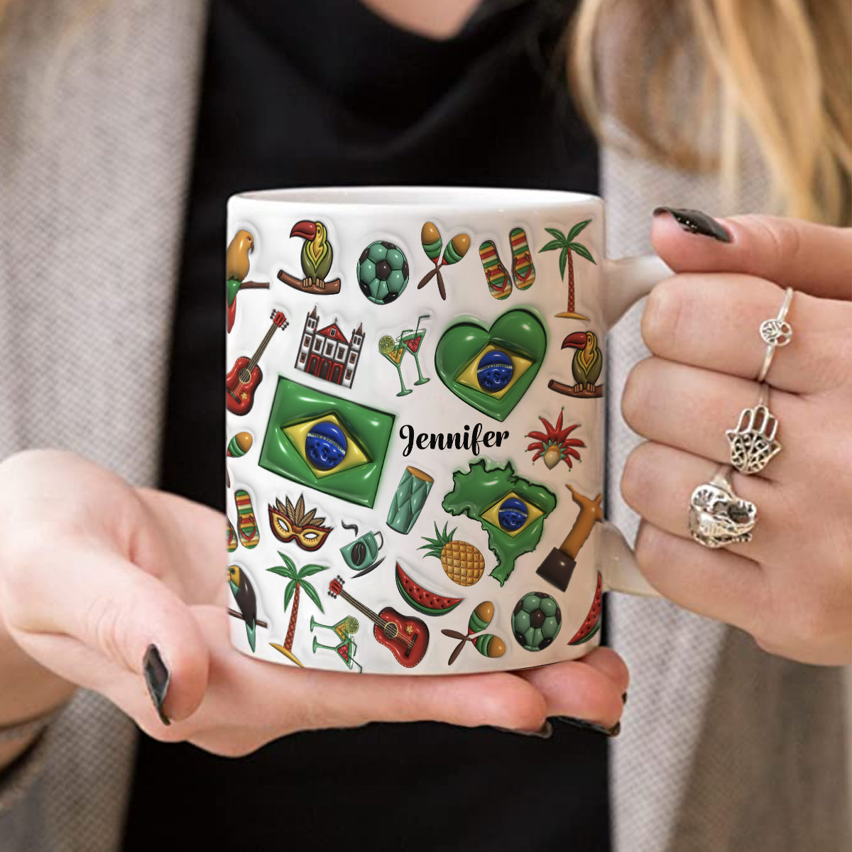 Custom Brazil Coffee Mug Cup With Heart, Map, Flag