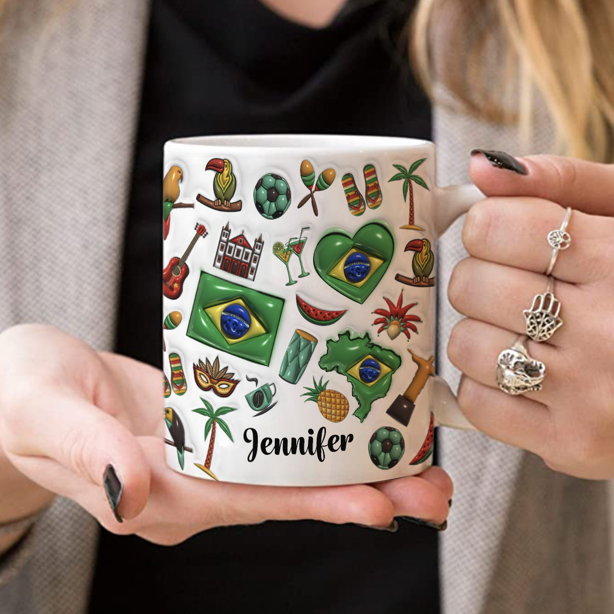 Custom Brazil Coffee Mug Cup With Heart, Map, Flag