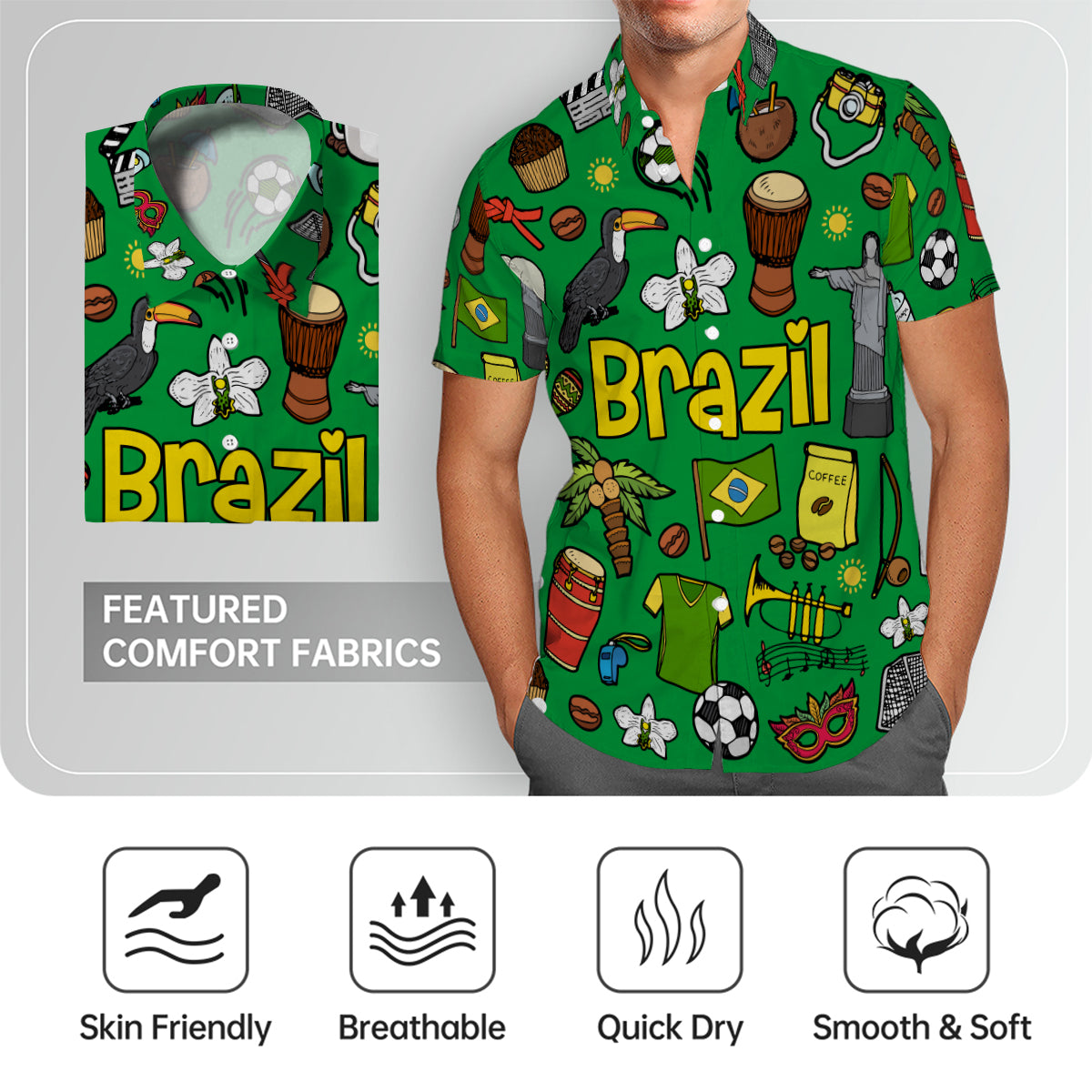 Brazil Hawaiian Shirt With Color Background