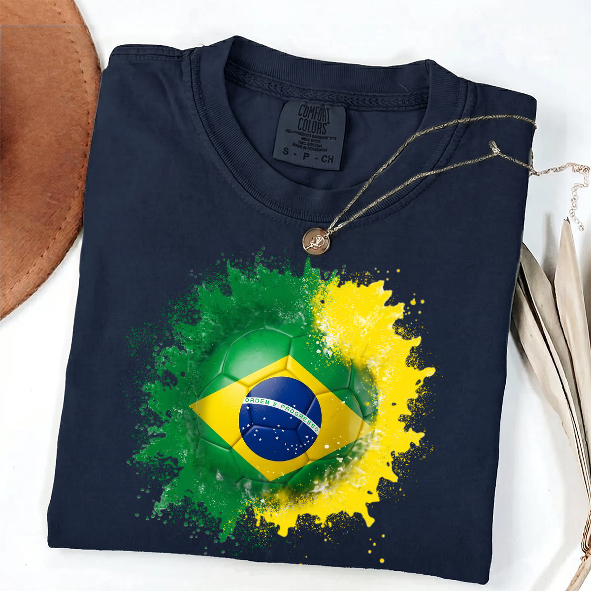 Custom Brazil Flag With Football T-shirt