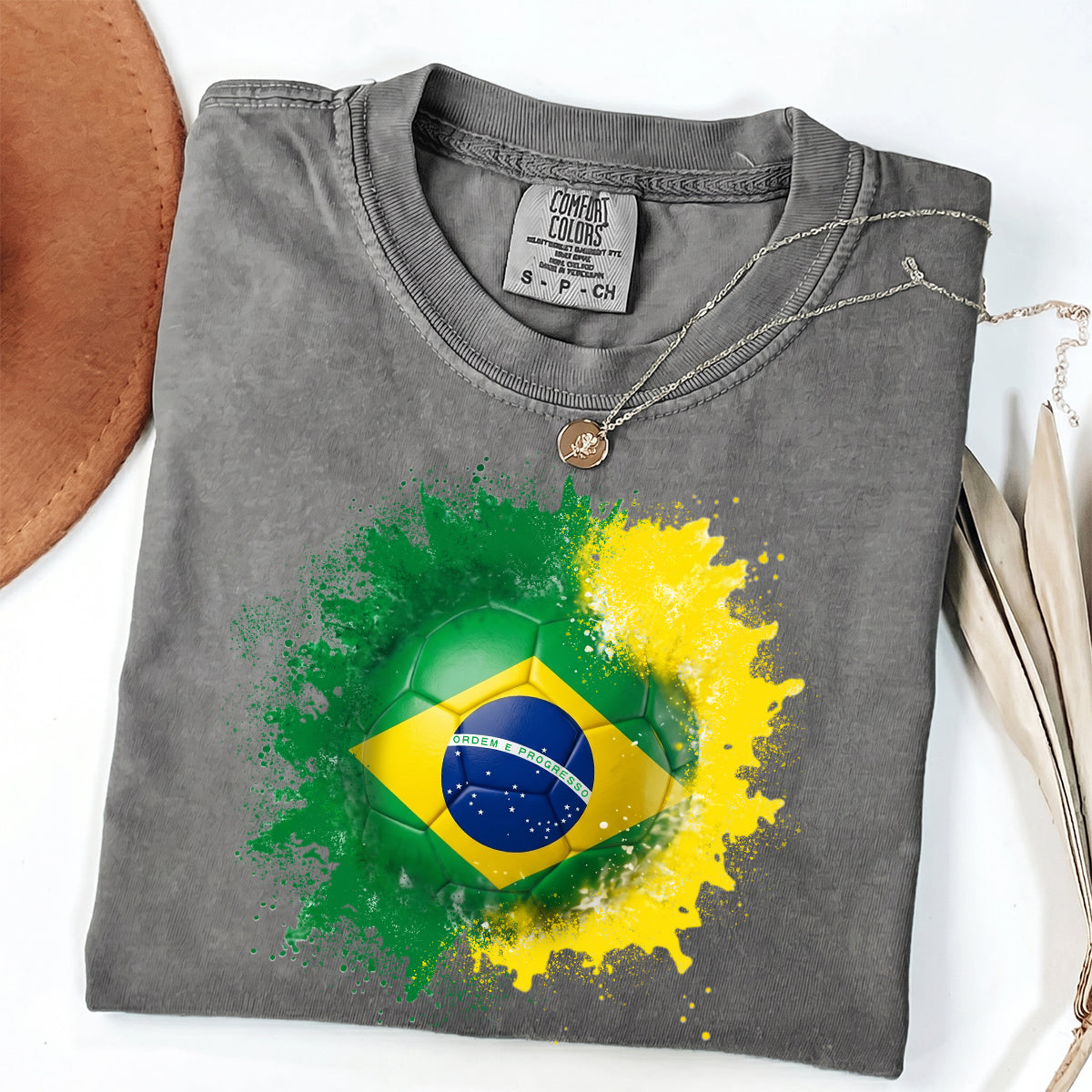 Custom Brazil Flag With Football T-shirt