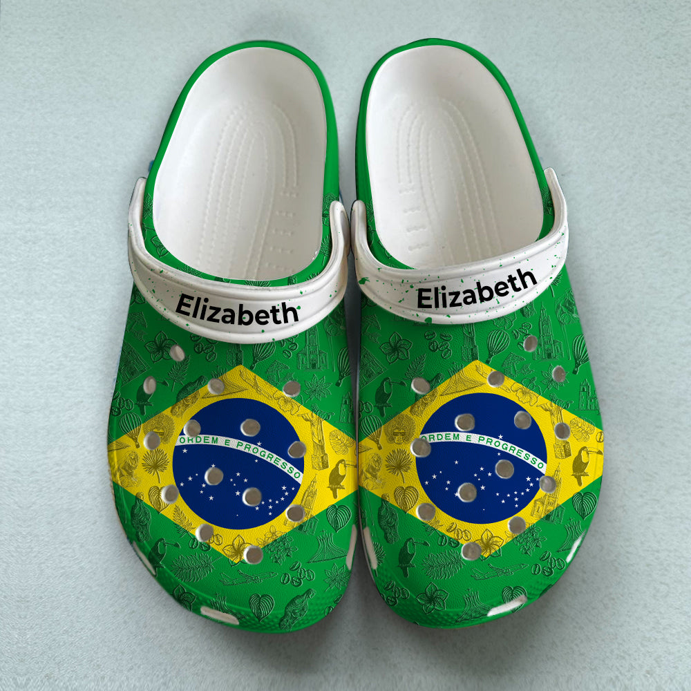 Brazil Flag Personalized Clogs Shoes With Your Name