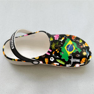 Brazil Customized Clogs Shoes With Brazilian Flag And Symbols Black Background