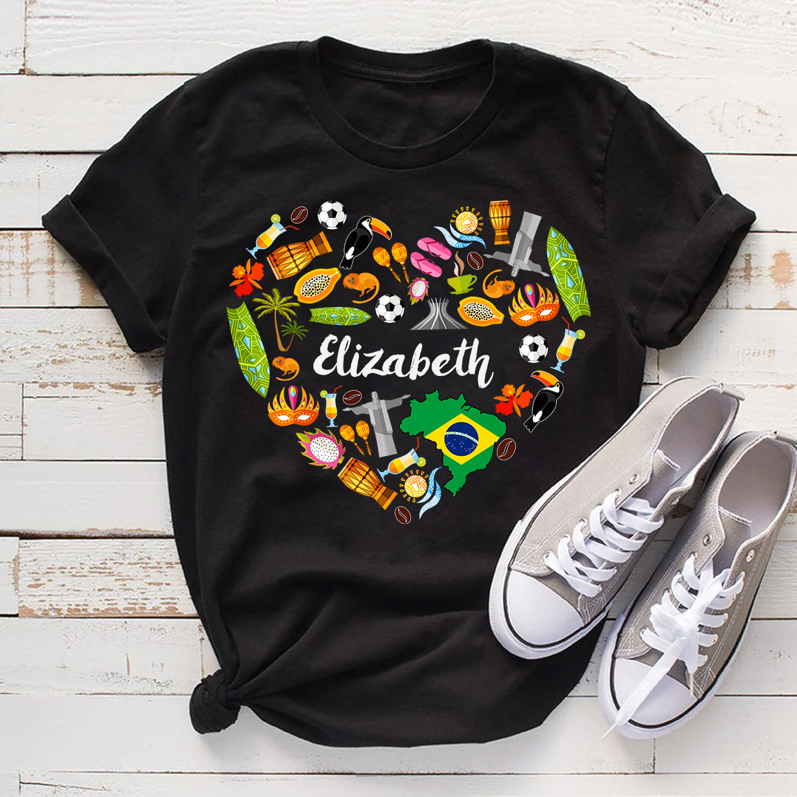 Custom Brazil Heart T-shirt With Your Name