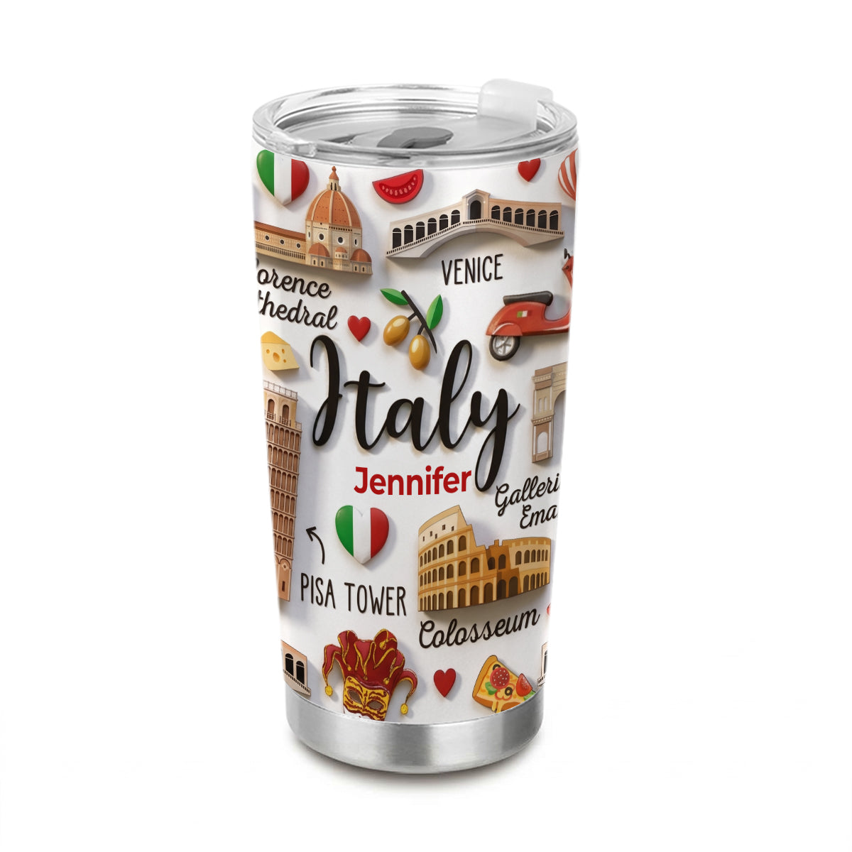 Italy Tumbler With Custom Your Name Emboss Effect